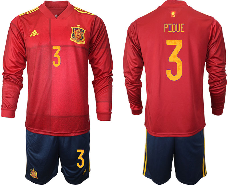 Men 2021 European Cup Spain home Long sleeve #3 soccer jerseys